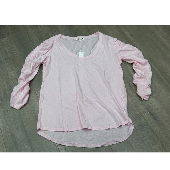 NWT Sundry Pink Pima Cotton Shirred 3/4 Sleeve Scoop Neck Top Size 1 (Small) - Picture 2 of 11